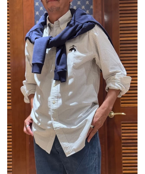 ◆オンラインストア限定◆ コットンオックスフォード ビッグGFロゴ オルタネイトストライプ カジュアルシャツ Traditional Fit