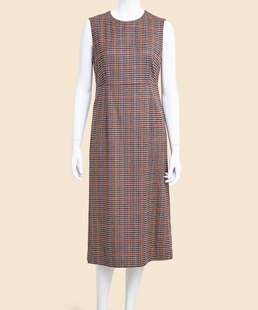 ウールブレンド ガンクラブチェック ノースリーブワンピース