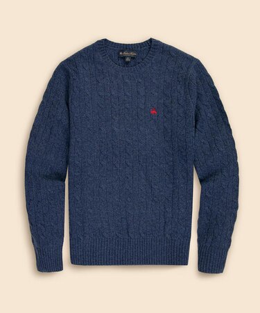 ラムズウール　GFロゴ　ケーブル　クルーネックセーター