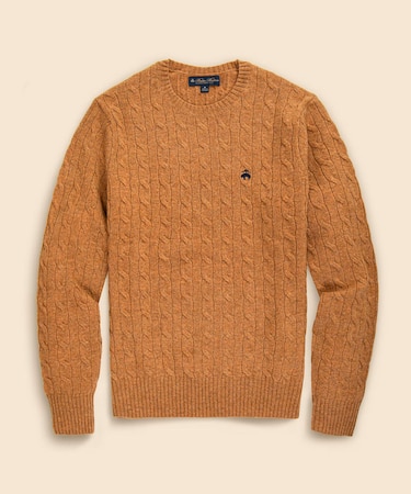 ラムズウール　GFロゴ　ケーブル　クルーネックセーター