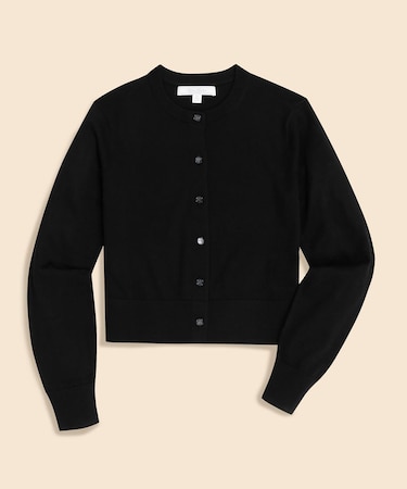 メリノウール　クロップド　クルーネックカーディガン