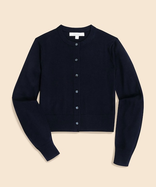 メリノウール　クロップド　クルーネックカーディガン