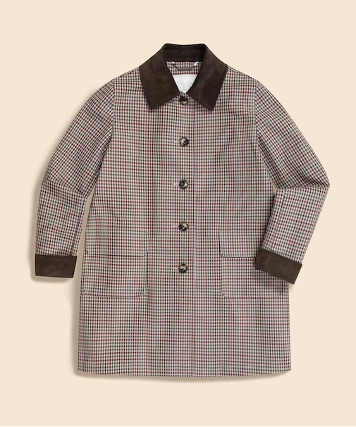 コットン／ナイロン　ボンディング　チェック　ステンカラーコート