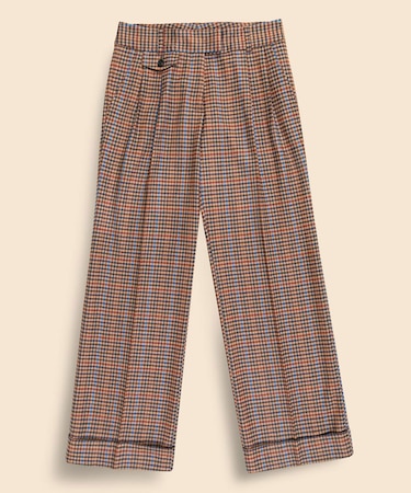ウールブレンド　ガンクラブチェック　プリーテッド　ワイドレッグパンツ