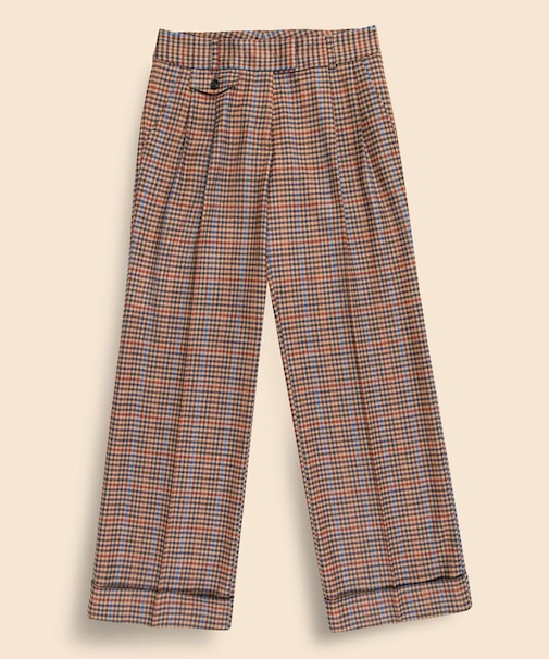 ウールブレンド　ガンクラブチェック　プリーテッド　ワイドレッグパンツ