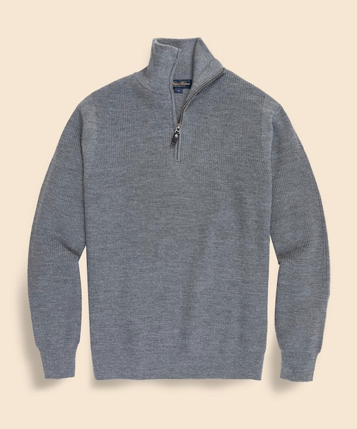 ウール　リブニット　ハーフジップ　モックネックセーター