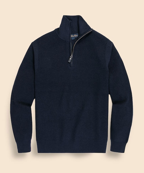 ウール　リブニット　ハーフジップ　モックネックセーター