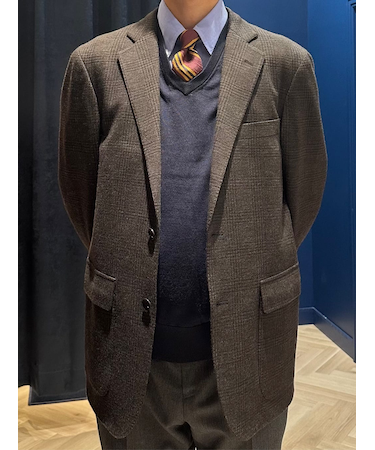 ウール　ニット　グレンチェック　シングル２釦ジャケット　Classic