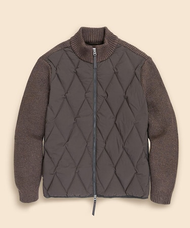 ストレッチナイロン/コットンブレンド ニット×キルティング ダウンジャケット