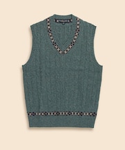 ウール　ケーブル　フェアアイルトリム　Vネックテニスベスト