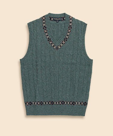 ウール ケーブル フェアアイルトリム Vネックテニスベスト
