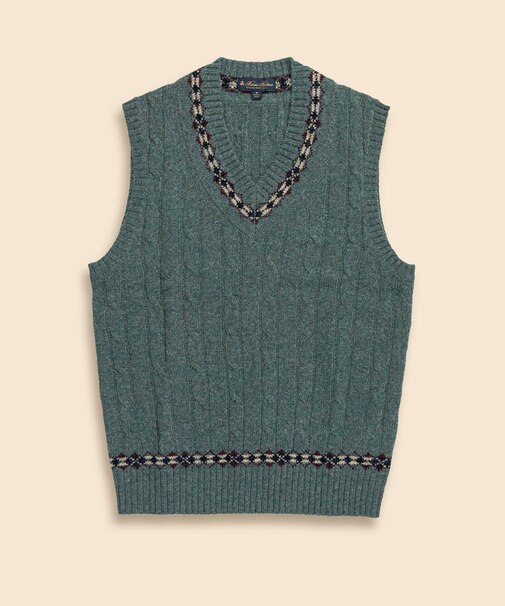 ウール ケーブル フェアアイルトリム Vネックテニスベスト