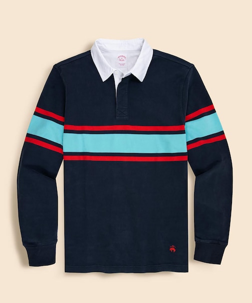 コットンジャージー　GFロゴ　チェストストライプ　ラグビーシャツ