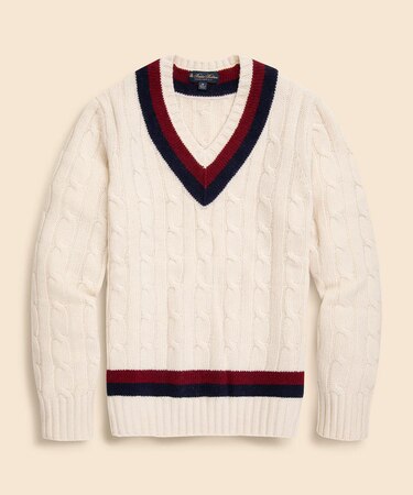 ウール ケーブル Vネックテニスセーター
