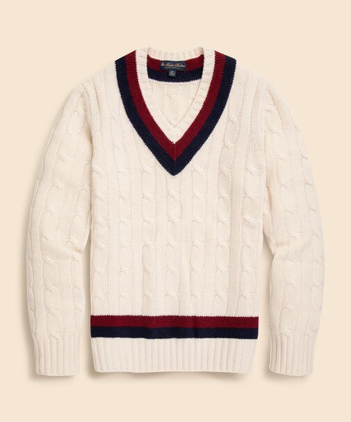 ウール ケーブル Vネックテニスセーター