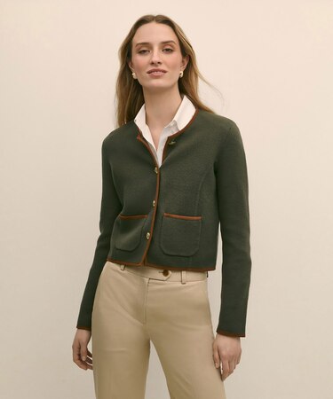 メリノウール スウェードトリム ニットジャケット