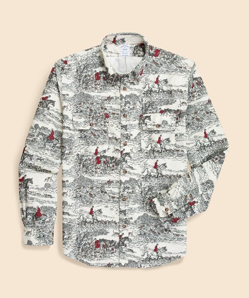 コットンフランネル ポールブラウン プリント カジュアルシャツ Regular Fit