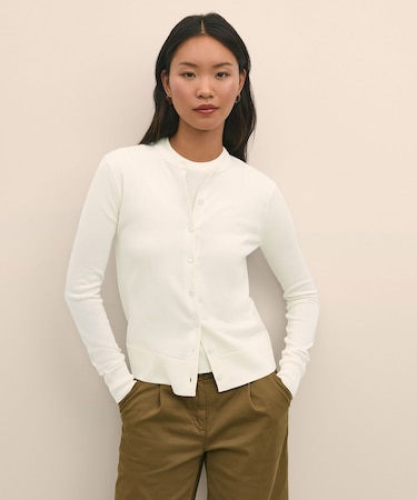 メリノウール　クルーネックカーディガン