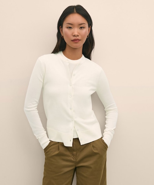 メリノウール　クルーネックカーディガン