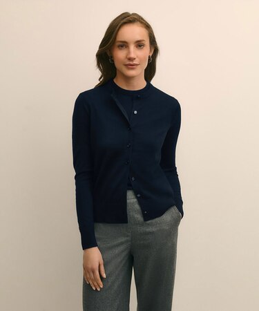 メリノウール　クルーネックカーディガン