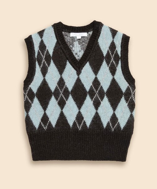 キッドモヘアブレンド チョコミントアーガイル Vネックベスト