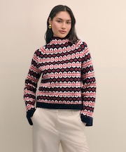 ウール／ナイロン　フェアアイル　ファンネルネックセーター