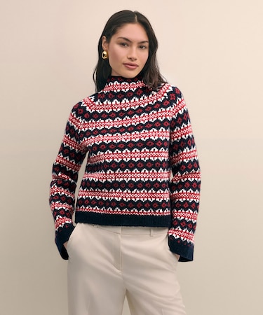 ウール/ナイロン フェアアイル ファンネルネックセーター