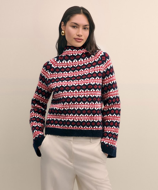 ウール/ナイロン フェアアイル ファンネルネックセーター