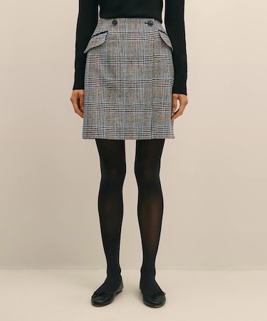 ウール　マルチカラーチェック　ラップスカート