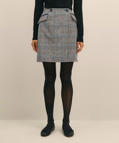 ウール　マルチカラーチェック　ラップスカート