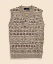 コットン／リネン　フェアアイル　Vネックベスト　Made in U.K