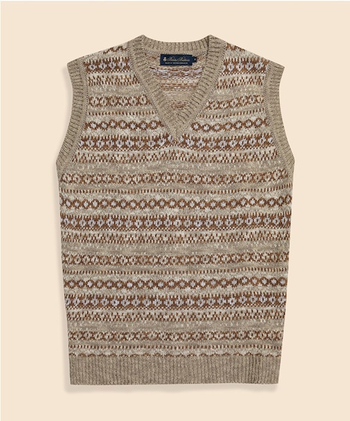 コットン／リネン　フェアアイル　Vネックベスト　Made in U.K