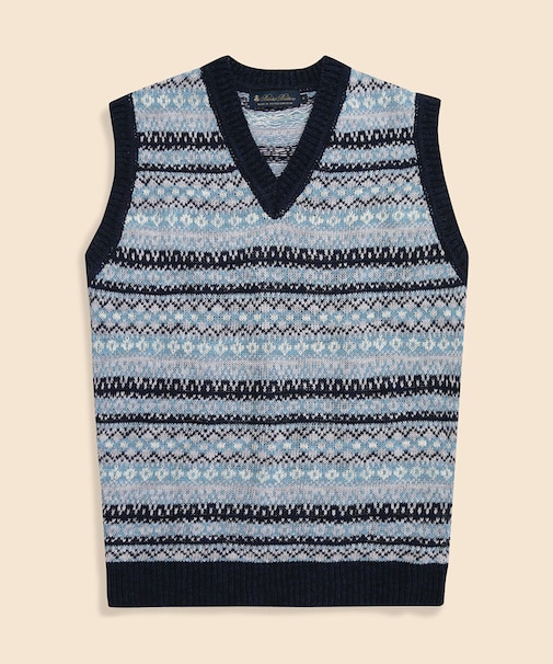 コットン／リネン　フェアアイル　Vネックベスト　Made in U.K