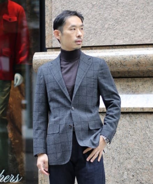 ウールブレンド　ウィンドウペイン　段返り３釦ジャケット　TOKYO model