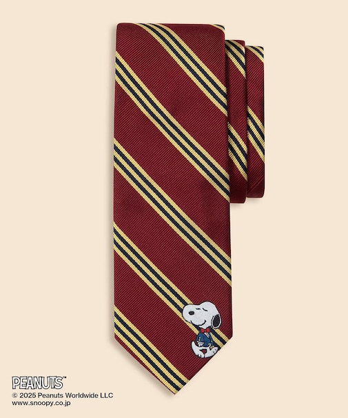 Brooks Brothers × PEANUTS　シルク　スヌーピー＆ウッドストックエンブロイダリー　BB#1ストライプ　ジャカードタイ