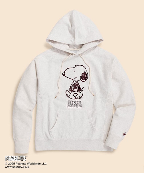 Brooks Brothers × PEANUTS　コットンフレンチテリー　スヌーピープリント　フーデッド　スウェットシャツ