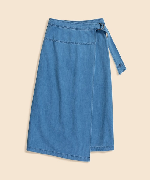 【Double B Collection】 コットン　ライトウェイトデニム　BBロゴ　フェイクラップスカート