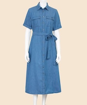 【Double B Collection】 コットン　ライトウェイトデニム　BBロゴ　ショートスリーブシャツドレス