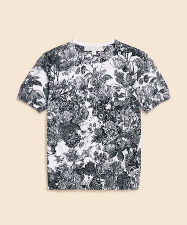 コットン　フローラルプリント　クルーネック　ショートスリーブセーター