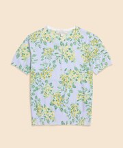 コットン　フローラルプリント　クルーネック　ショートスリーブセーター