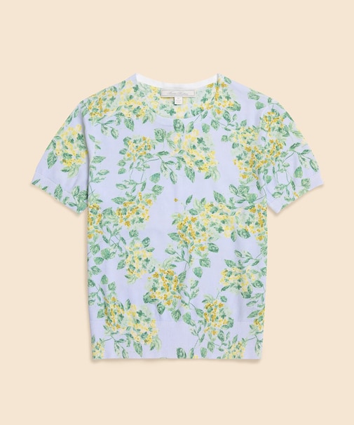 コットン　フローラルプリント　クルーネック　ショートスリーブセーター