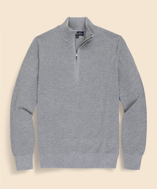 スーピマコットン　ピケ　ハーフジップ　モックネックプルオーバー