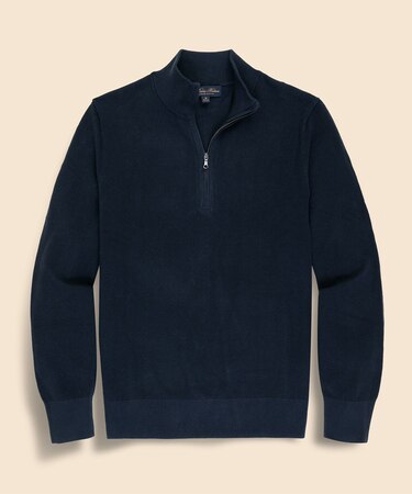 スーピマコットン　ピケ　ハーフジップ　モックネックプルオーバー