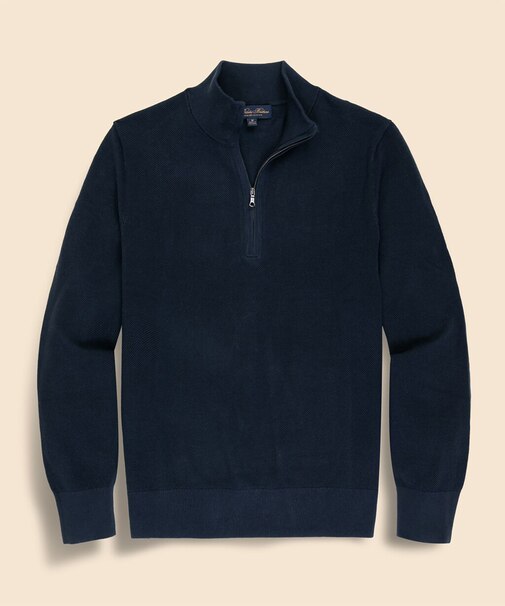 スーピマコットン　ピケ　ハーフジップ　モックネックプルオーバー