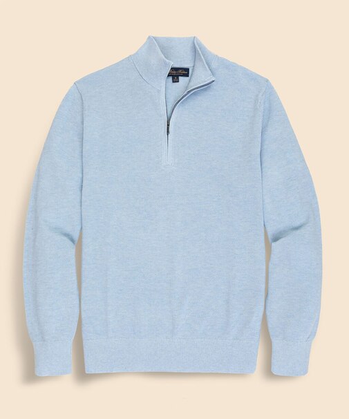 スーピマコットン　ピケ　ハーフジップ　モックネックプルオーバー