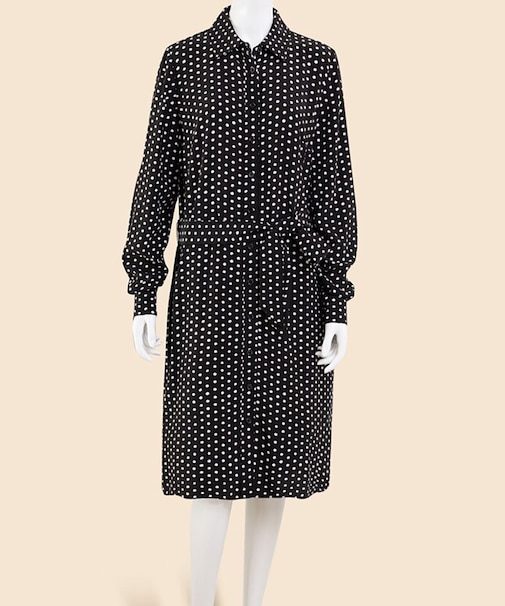 ビスコースクレープ ドットプリント ベルテッド シャツワンピース