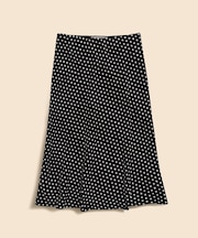 ビスコースクレープ　ドットプリント　Aライン　ミモレスカート