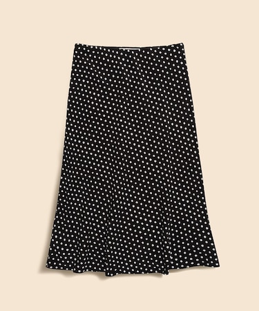 ビスコースクレープ　ドットプリント　Aライン　ミモレスカート