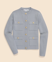 ポリエステル/コットン ミラノリブ ゴールドボタン ノーカラーニットジャケット