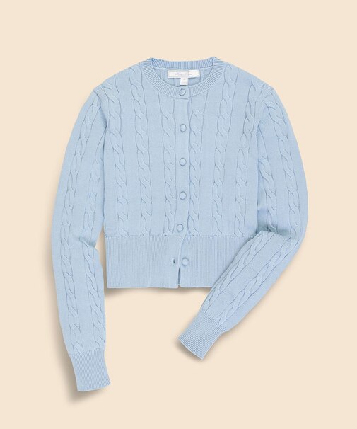 スーピマコットン　ケーブル　クロップド　クルーネックカーディガン